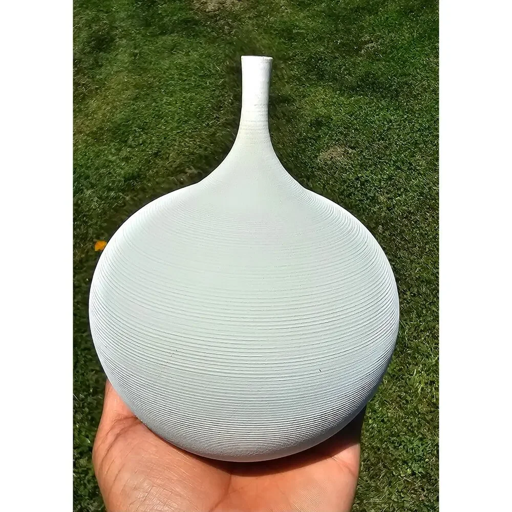 Modern Matte White Ribbed Ceramic Vase 6.5” Sculptural Japandi Minimalist Decor